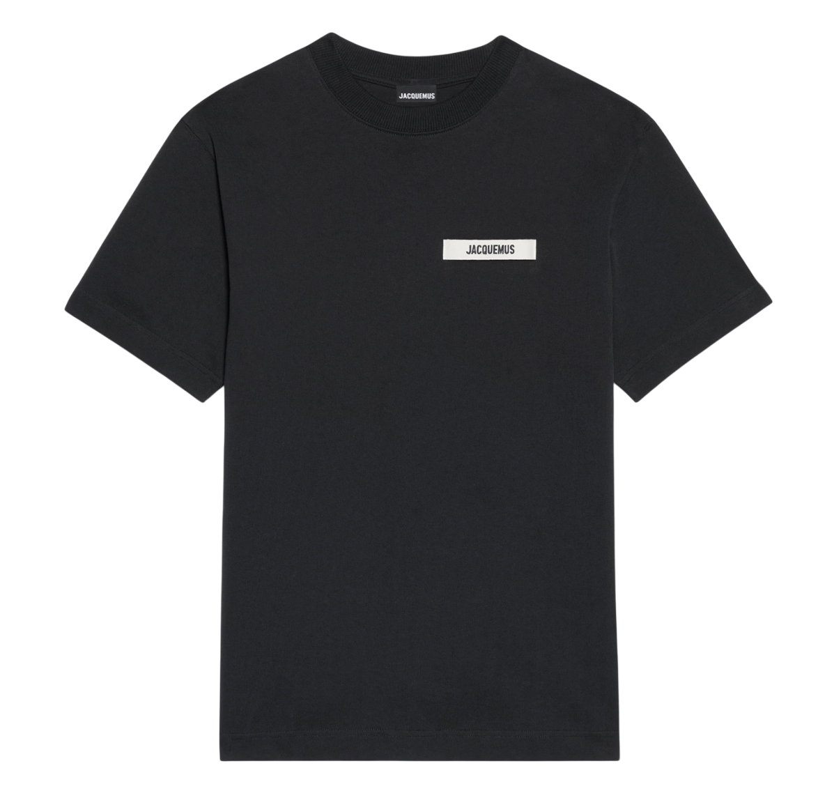 Grosgrain logo t-shirt, relaxed fit, organic cotton, ribbed crew neck, embroidered logo on a black t-shirt.