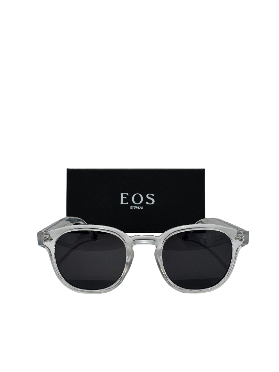 EOS eyewear London edition - translucent frame with black lenses, unisex design, lightweight and durable acetate, perfect for outfits.