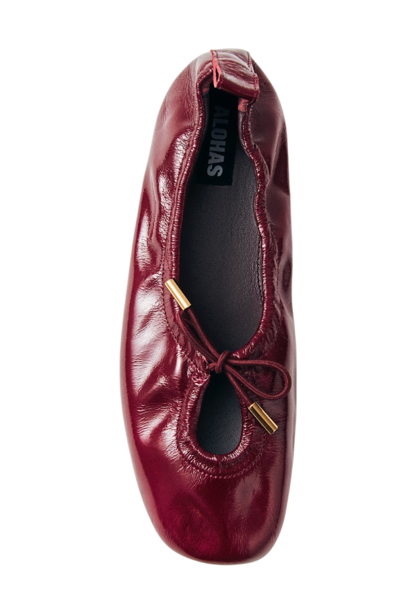 ROSALIND BURGUNDY PATENT LEATHER BALLET FLATS